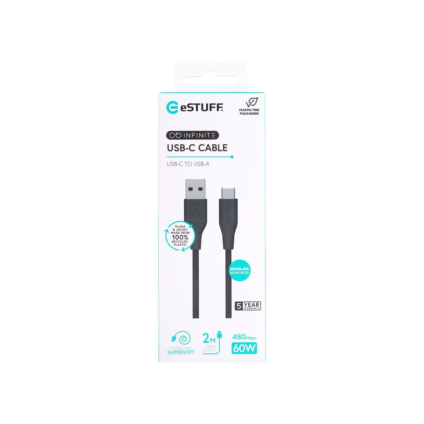 EAN 5715328134737 - eSTUFF ES605280 cable USB USB 2.0 2 m USB C USB A 60 W Negro imagen 2