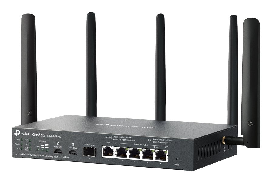 Tp-Link Er706wp-4g Router 4g+ Cat 6 Simx2 Wifi Ax3000 5xge Wan/Lan (4xpoe+) 1xsfp
