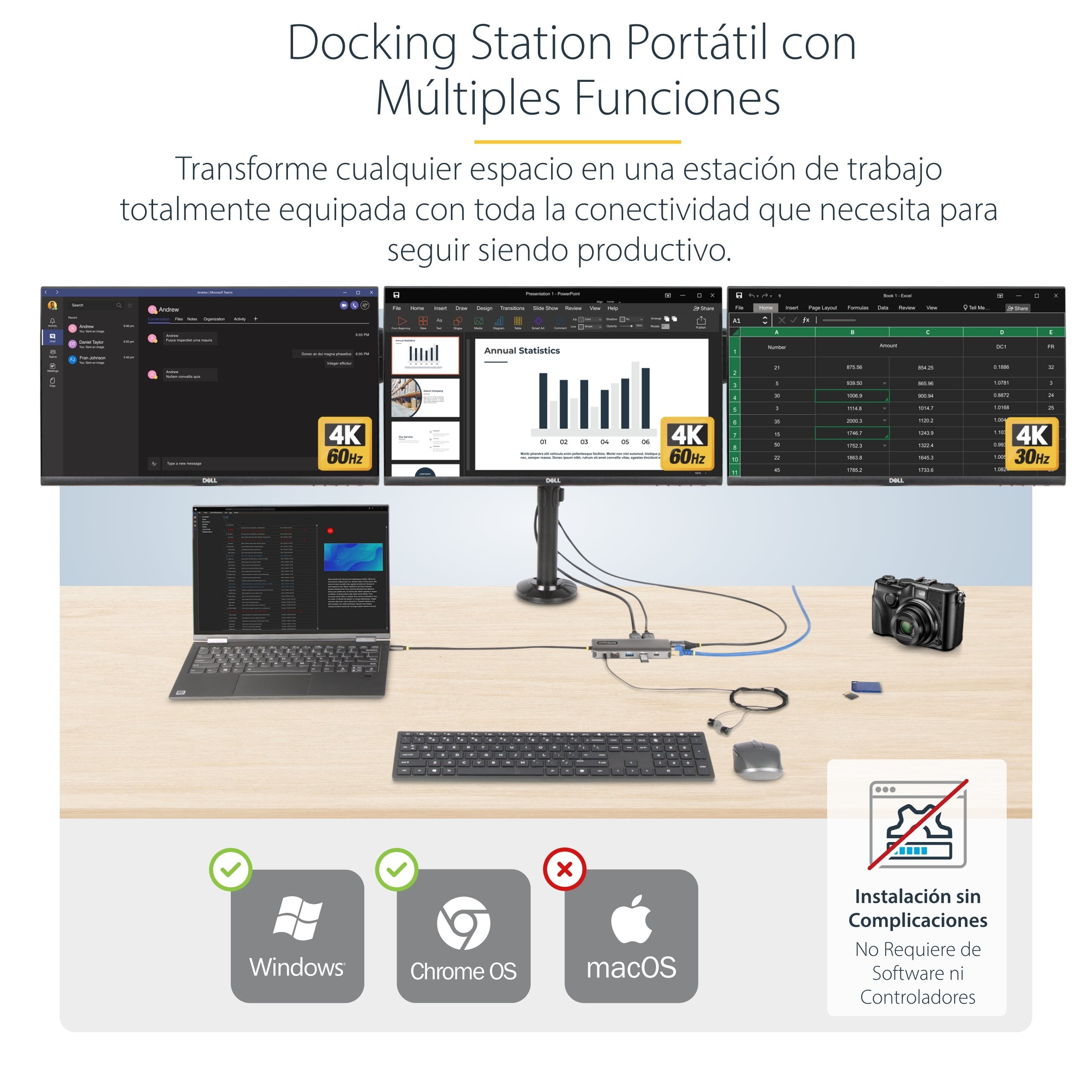 Startech.Com Usb-C Triple-Monitor Multiport Adaptador, Hdmi/Dp/Card Reader - Dockingstation - Usb-C 3.2 Gen 1 / Thunderbol