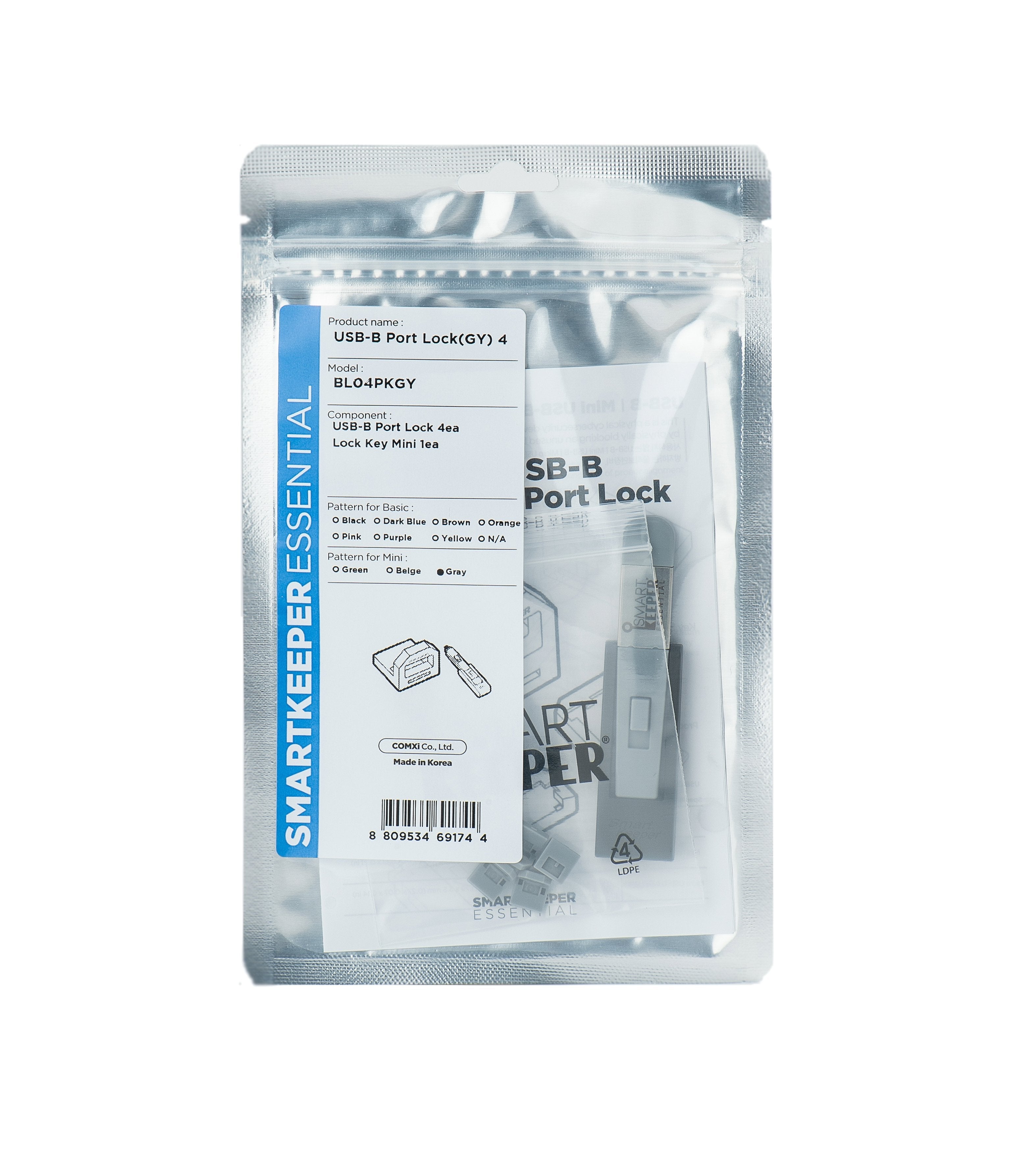 Smartkeeper Mini Usb Port Lock Type B 4 - 1x Klíc + 4x Záslepka, Edá