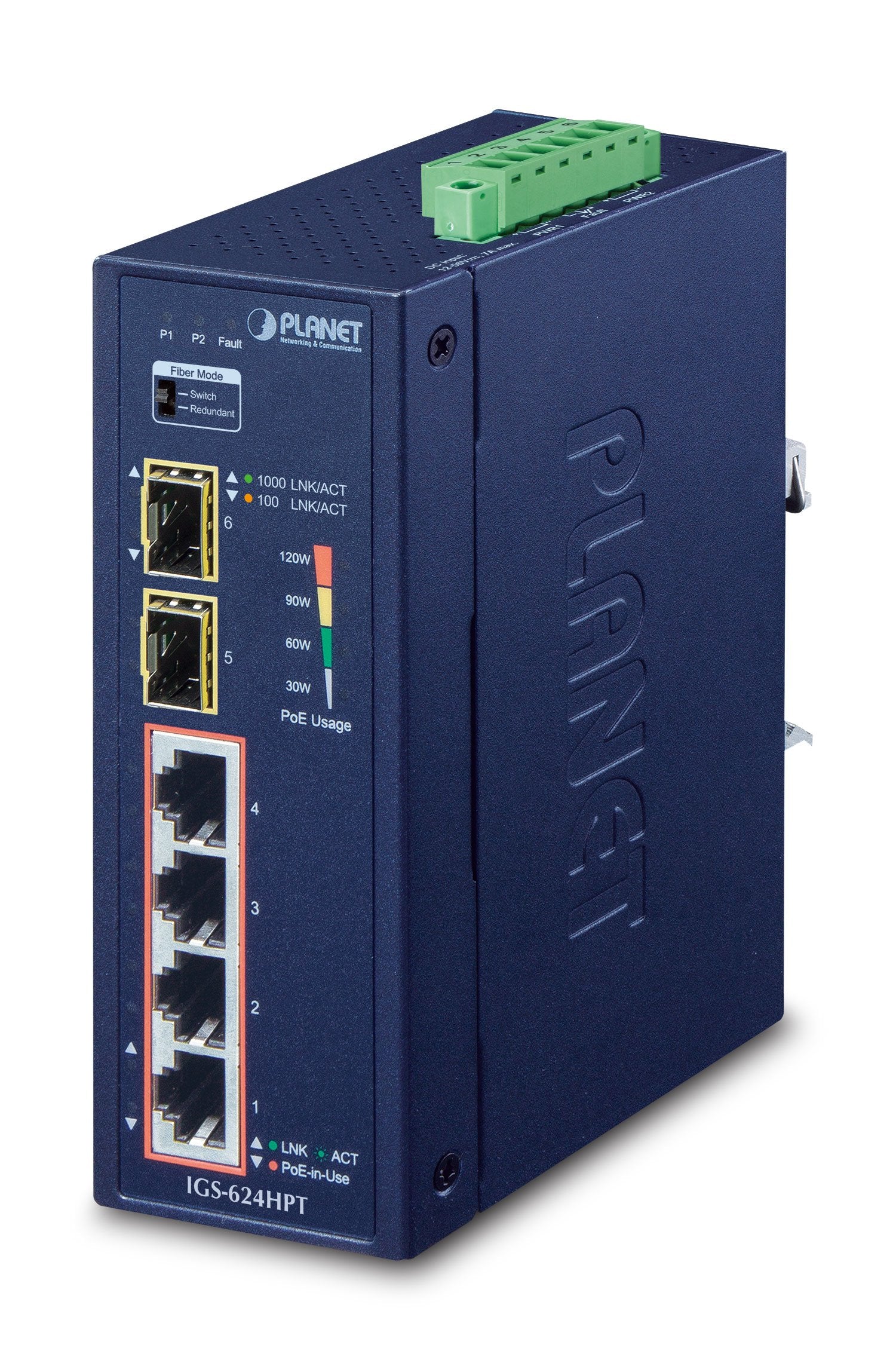 Planet Industrial 4-Port 10/100/1000t 802.3at Poe + 2-Port