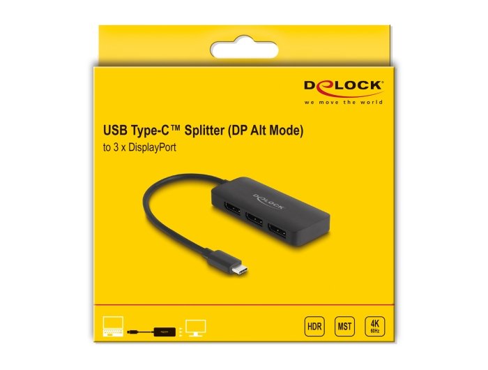Delock Usb Tipo-C Splitter (Dp Alt Mode) A 3 X Displayport Mst 4k 60 Hz