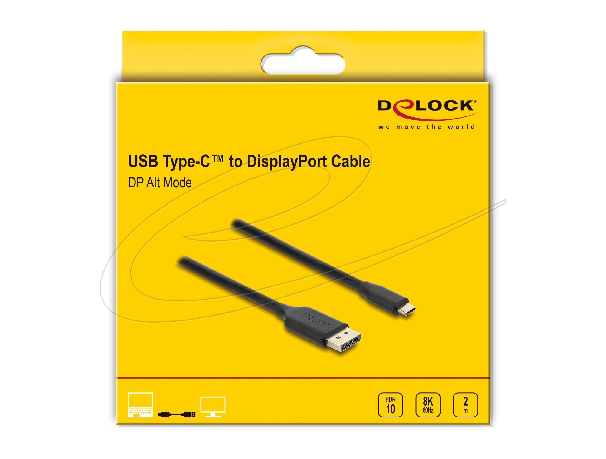 Delock Usb Type-C Zu Displayport Cable (Dp Alt Mode) 8k 60 Hz Mit Hdr Funktion 2 M Schwarz