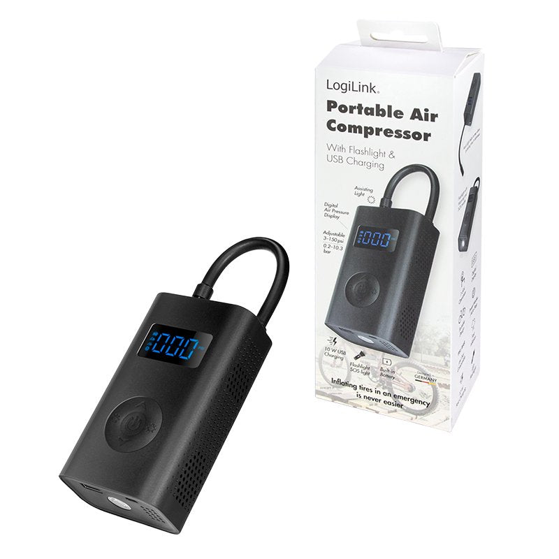 Compresor De Aire Móvil Logilink Con Linterna Led+4000mah