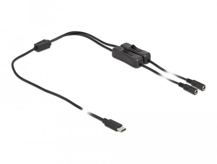 Delock Cable Usb Type-C Stecker Zu 2 X Dc 5,5 X 2,1 Mm Buchse Mit Schalter 1 M