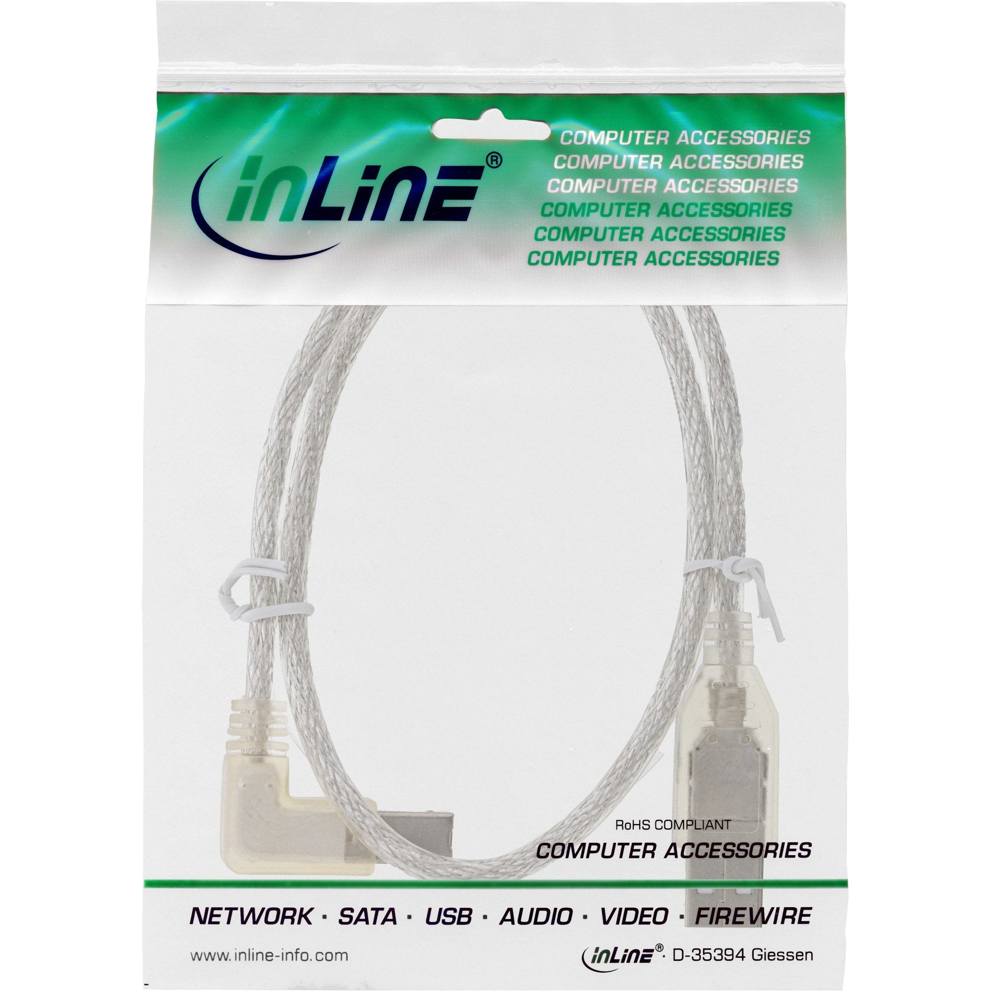 Inline Usb 2.0 Cable Acodado Tipo A Macho A B Macho Transparente 3m
