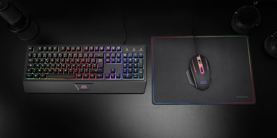 Pack Gaming Mars Gaming Mcp124 Teclado H-Mech + Ratón Óptico + Alfombrilla Negro