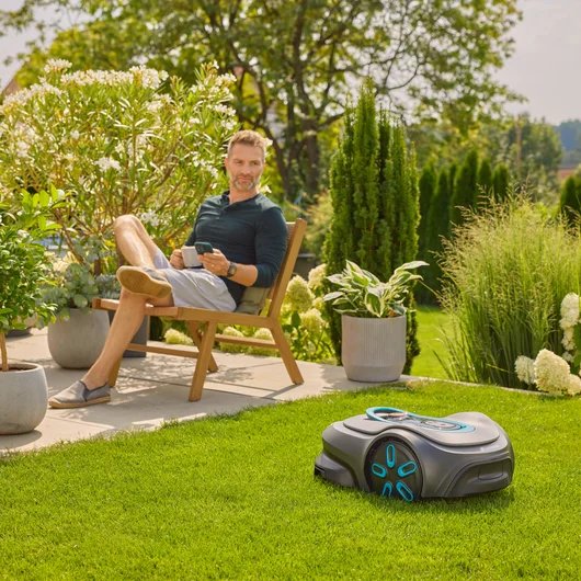 Robot Cortacésped Gardena Smart Sileno Pro 600m² 19802-20 (Gris/Turquesa, Batería De Iones De Litio, Tecnología Lona)