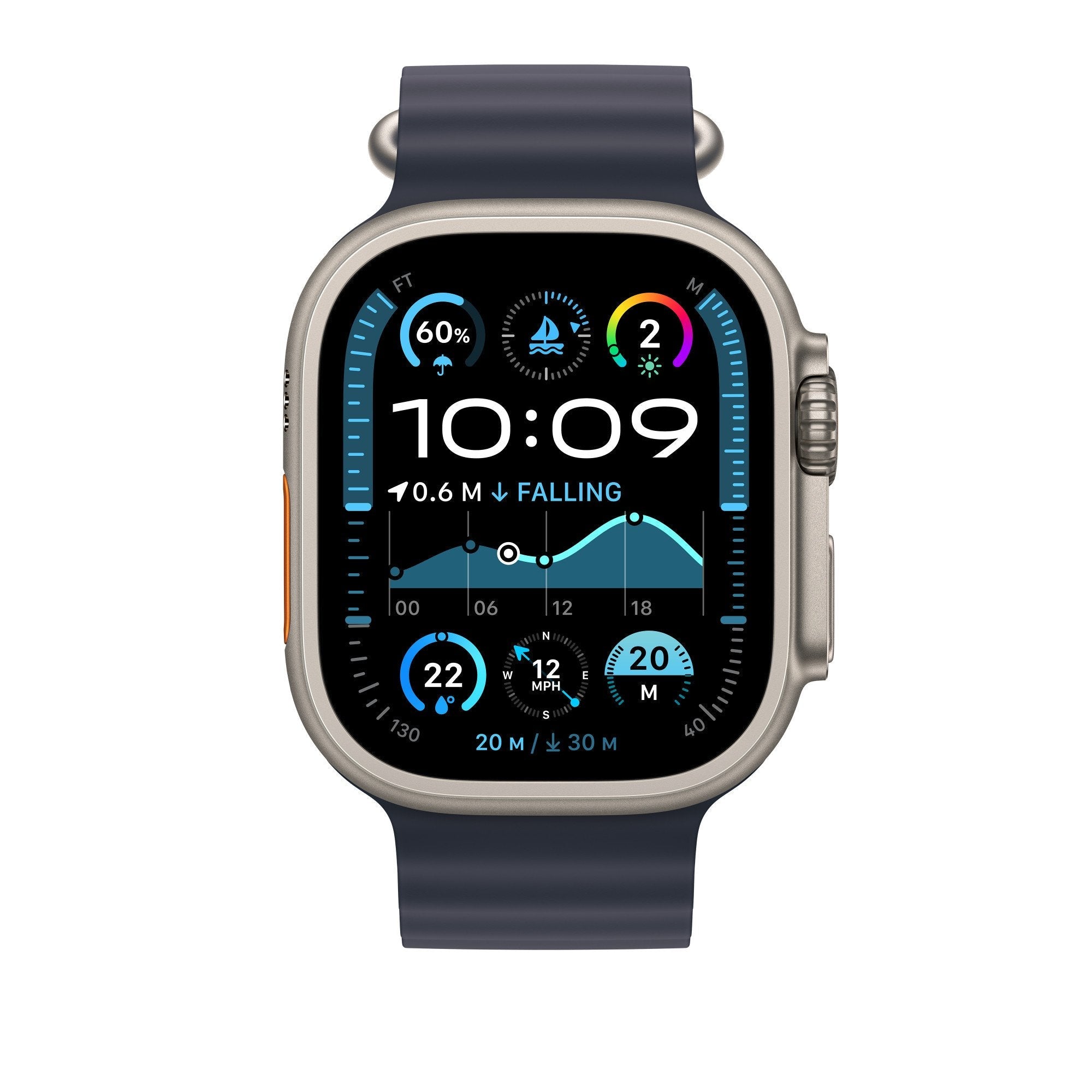 Apple 49mm Navy Ocean Band Extension - Natural Titanium Finish