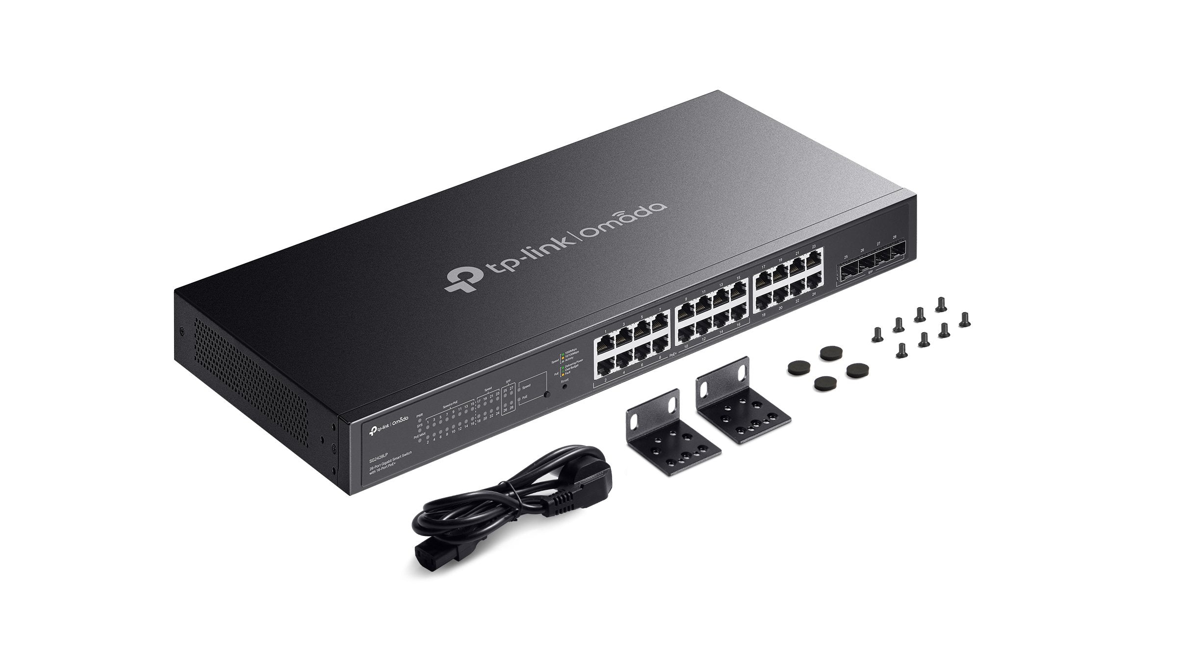 Switch Semigestionable Poe+ Tp-Link Sg2428lp 28p De Los Cuales 16p Giga Poe+ 8p Giga + 4p Slot Giga Sfp Soporta 150w