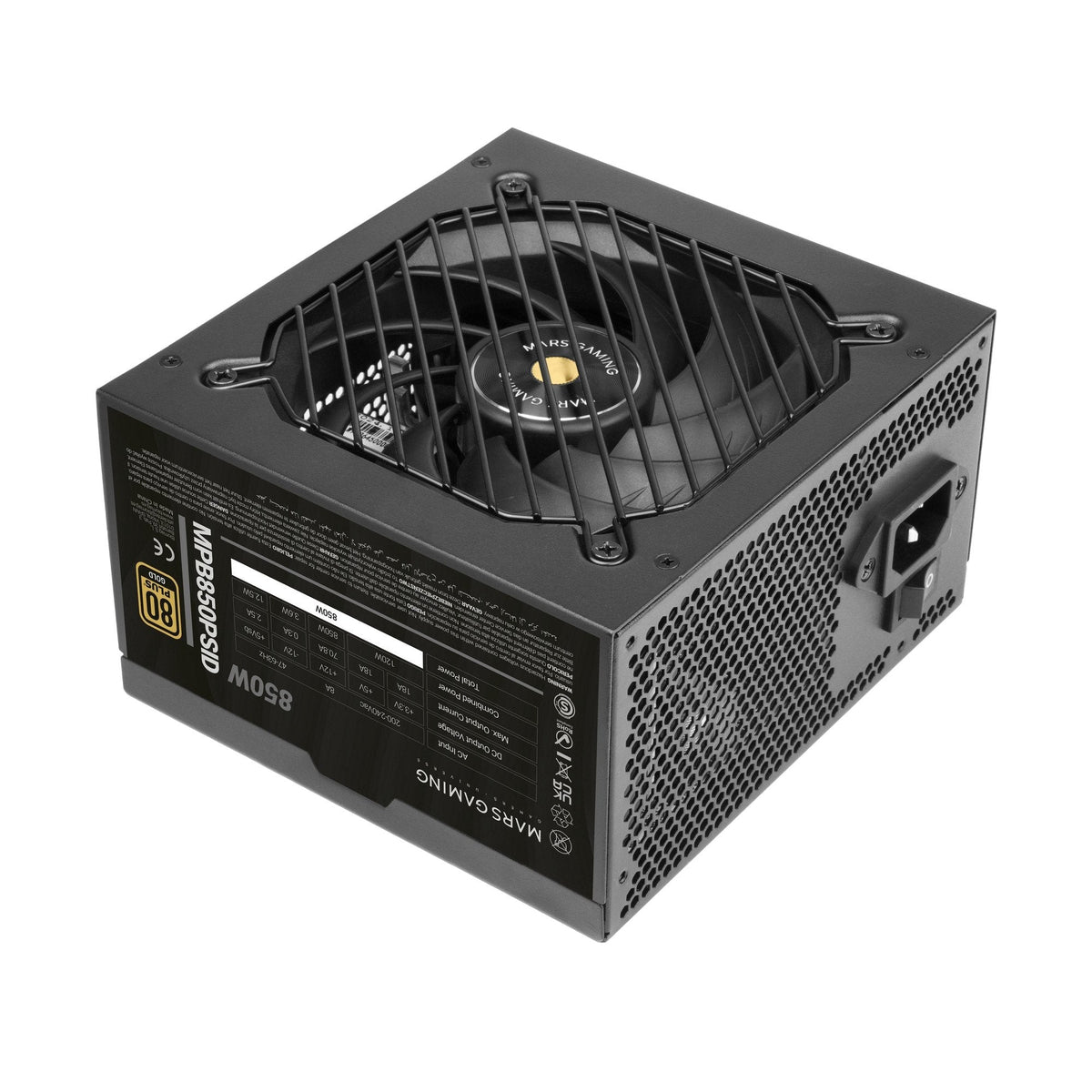Fuente Mars Gaming 850w Mpb850psid Atx3.1 80+Gold Pfc Activo Pcie5.1 12v-2x6 Dc-Dc Digital Smd Negro