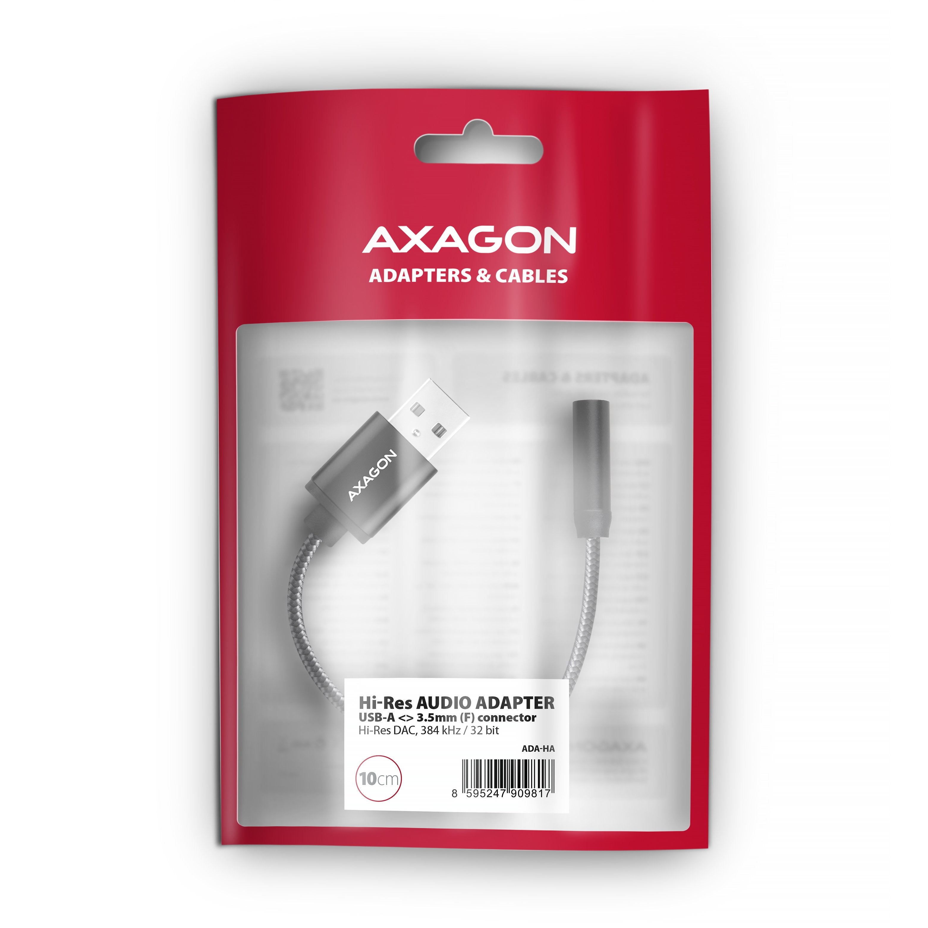 Axagon Ada-Ha Usb-A To 3.5mm Jack Hi-Res Dac Audio Adapter, 384khz 32bit, Stereo