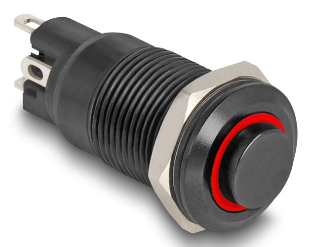 Delock Druckschalter Para Instalación Negro 12 Mm 12 V 4 X Lötanschluss Led Rojo Ring