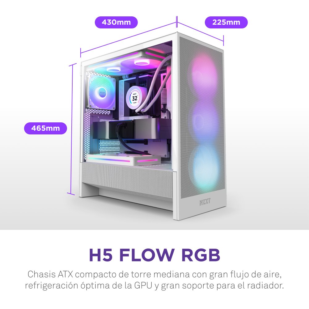 Caja Pc Nzxt H5 Flow Rgb 2024  Vidrio Templado Cc-H52fw-R1 Blanca