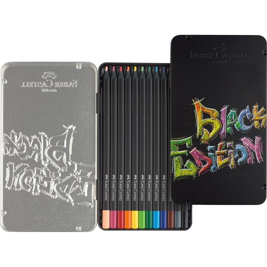 Lápices De Colores Faber-Castell Black Edition, Juego De 12, Negro, Estuche De Metal