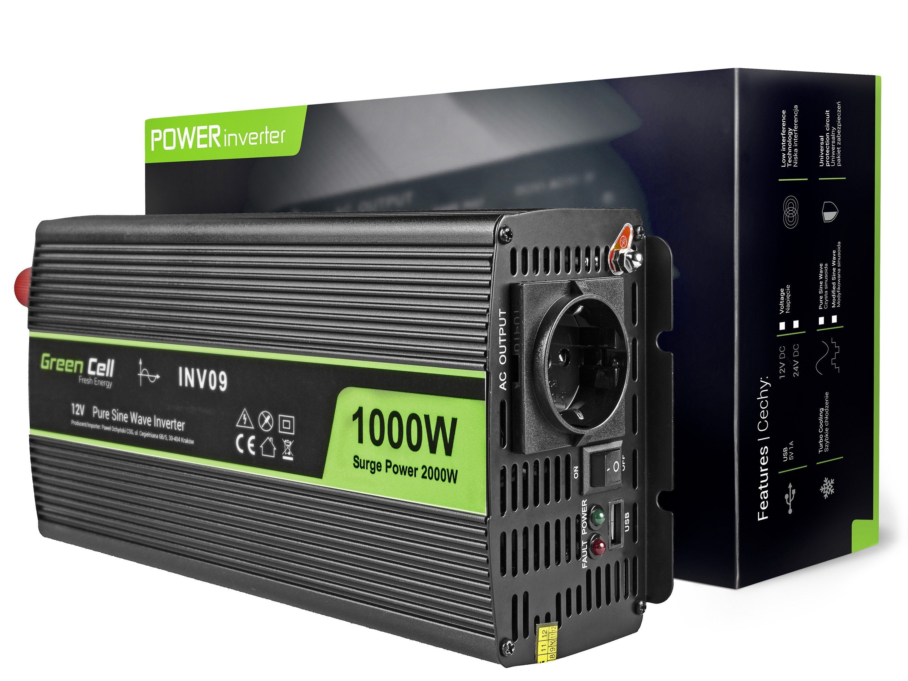 EAN 5902719427886 - Green Cell INV09 adaptador e inversor de corriente Auto 1000 W Negro imagen 1