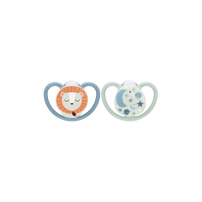 Nuk Space Night Silikon-Schnuller 6-18m, 2 M, Azul Mint