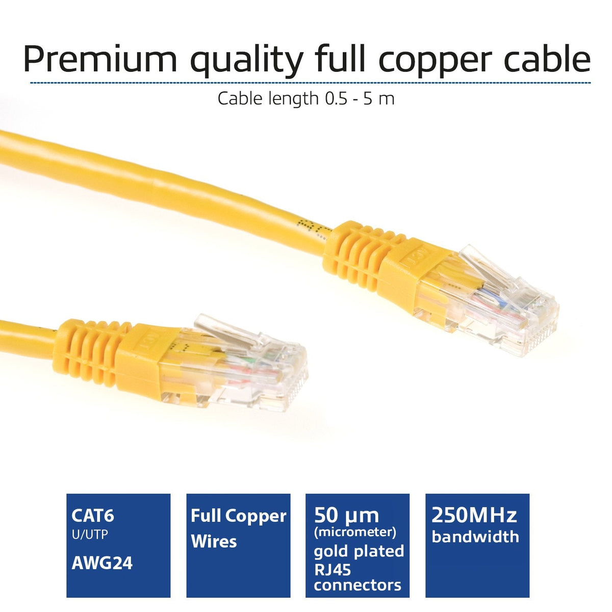 Latiguillo Cat 6, U-Utp,  0.50 M, Amarillo, Pvc, Contactos Rj-45 50? Oro. Act