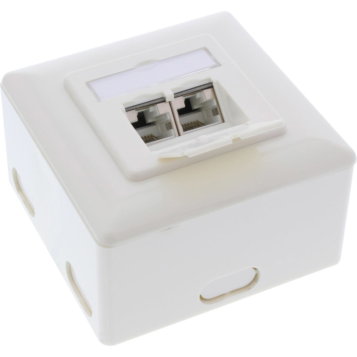Inline Wall Outlet Box Cat.6a Superficie O Empotrar 2x Rj45 Hembra Ral9010 Blanco Vertical