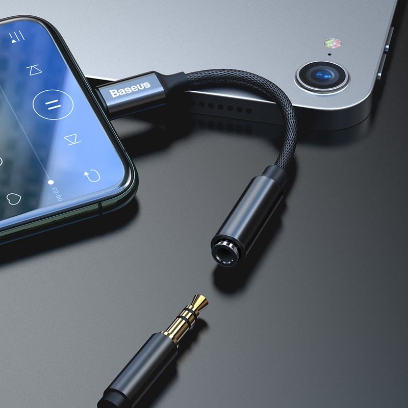 Cable Adaptador Lightning Audio De 3,5 Mm 10cm Negro