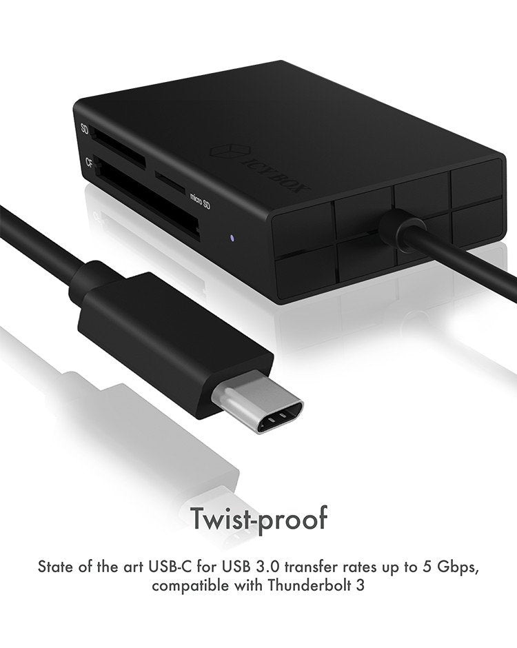 Lector De Tarjetas Externo Icy Box Ib-Cr401-C3 Negro Usb 3.2 Gen 1 (3.1 Gen 1) Type-C