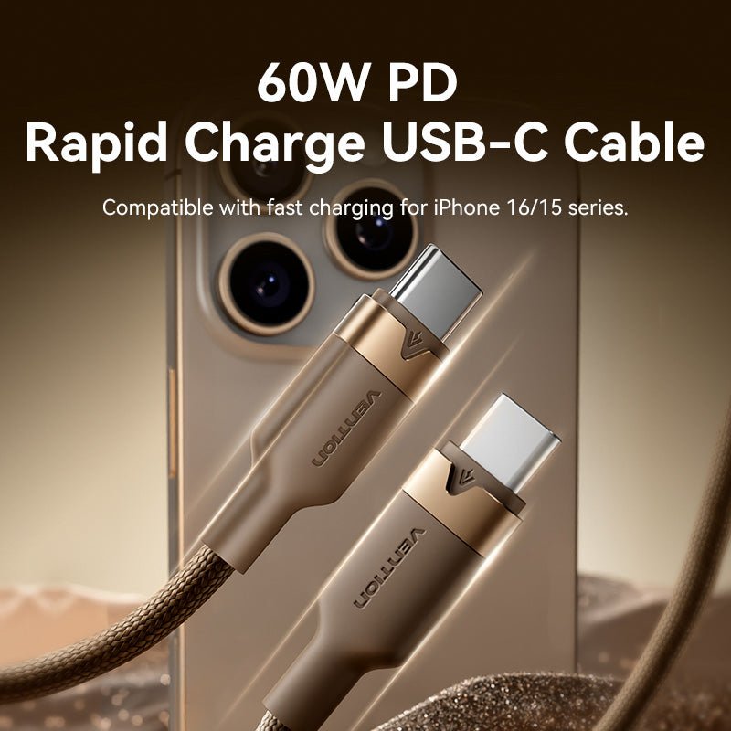 Vention Cable Usb-C - Potencia Hasta 60w - Longitud 1m - Carcasa De Aluminio - Recubrimiento De Nailon Trenzado -