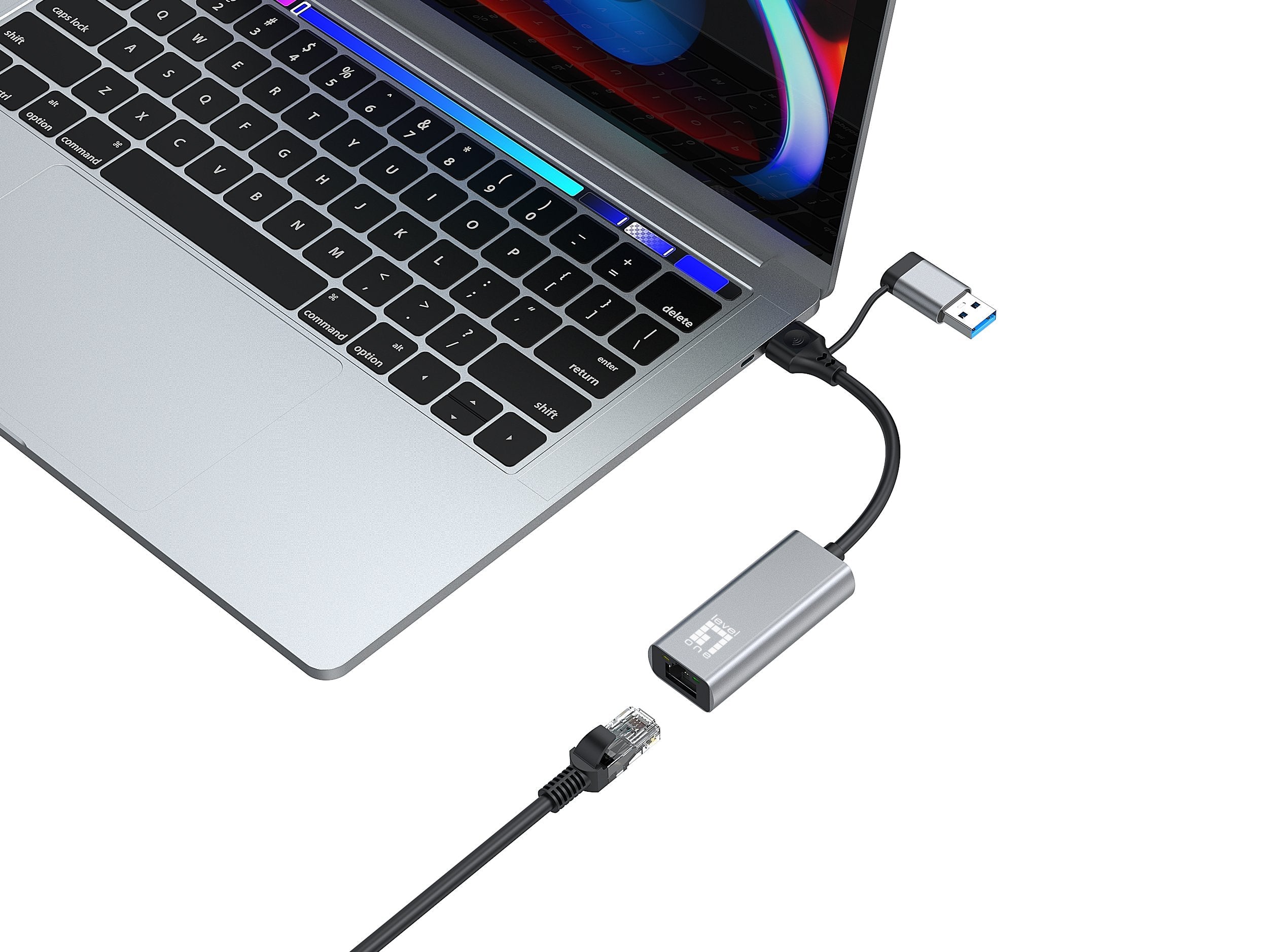 Adaptador Levelone Usb-C + Usb-A -> Rj45 10 100 1000 2500 Gr