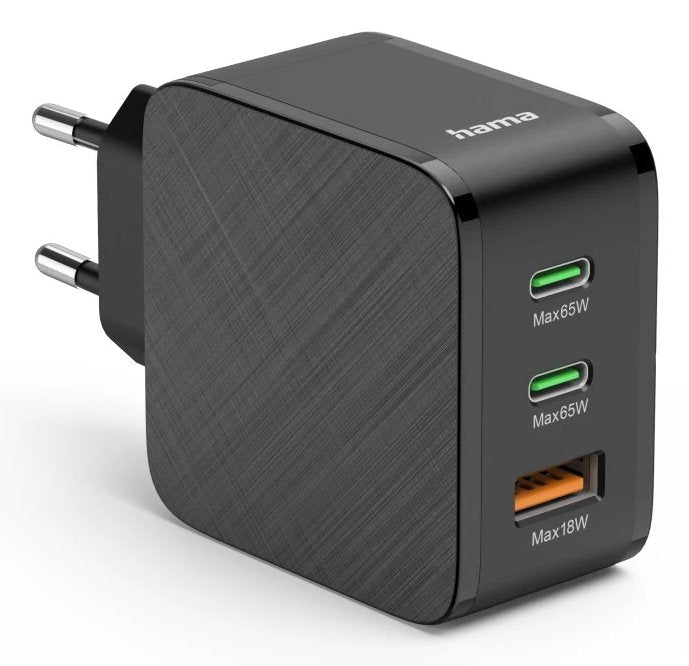 Cargador De Pared Hama  - Potencia 65w - 2x Usb-C - Usb-A - Power Delivery - Qualcomm - Negro