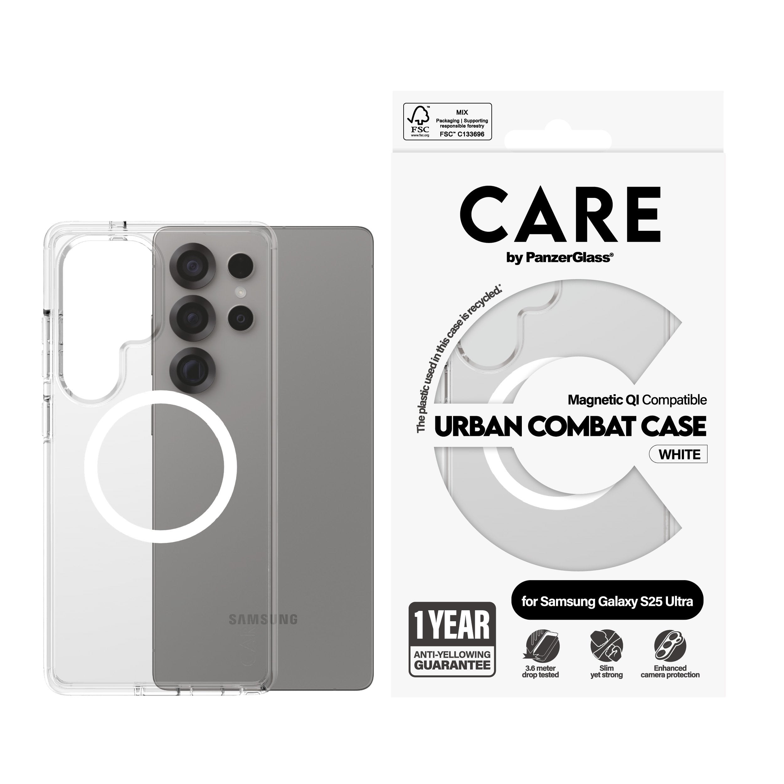 EAN 5715685017025 - PanzerGlass CARE™ by ® Urban Combat Case Transparent w. White Qi Compatible Samsung Galaxy S25 Ultra fund imagen 2