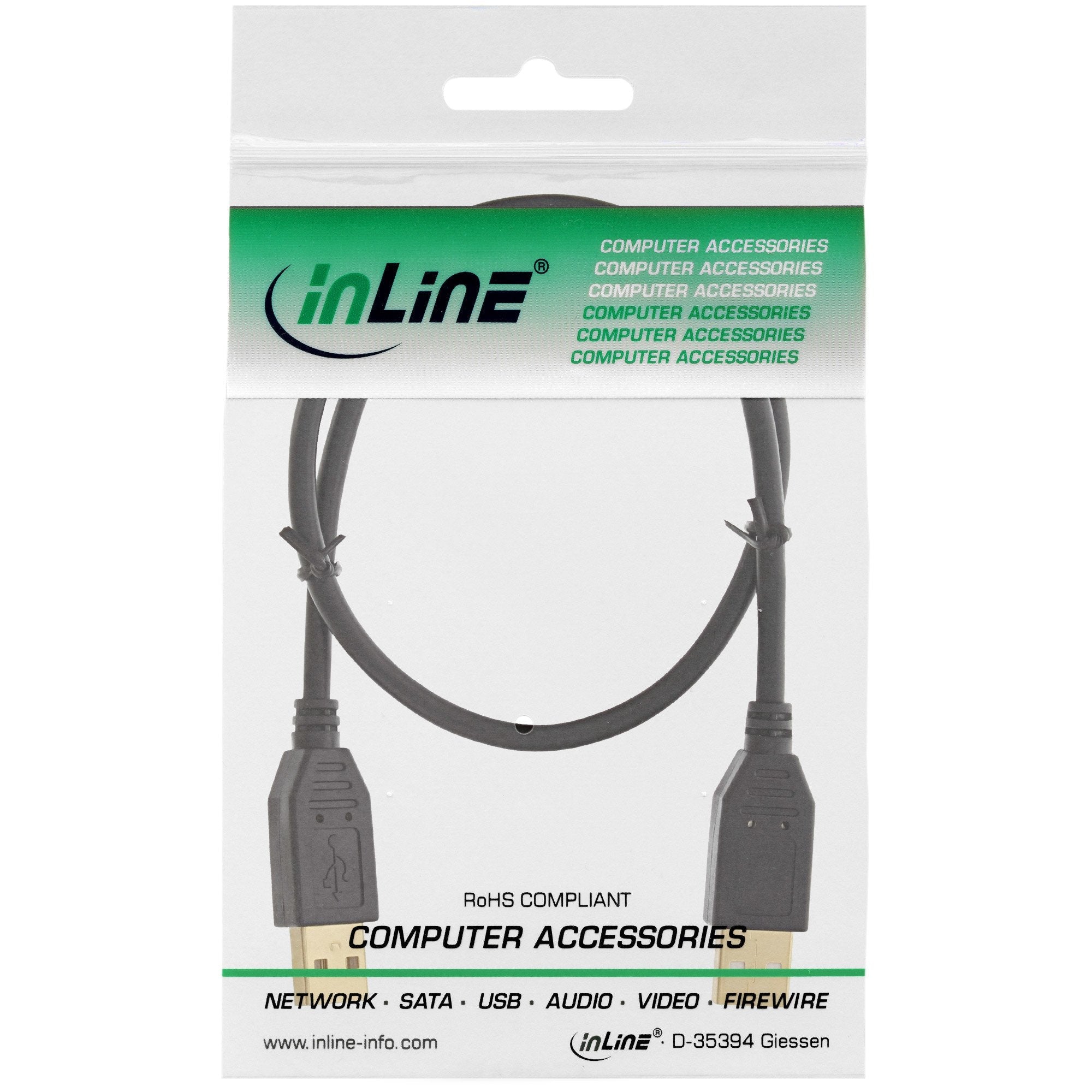 Cable Usb 2.0 Inline, Am/Am, Negro, Contactos Chapados En Oro, 1 M