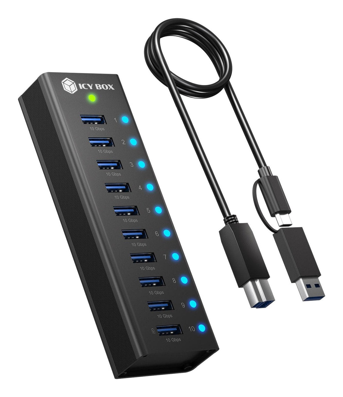 Box 10-Port Usb 3.2 Gen 2 (10 Gpbs) Hub Con 1x Tablet-Puerto De Carga, Incluye. 12 V 4 A Fuente De Alimentación, Vollmetall