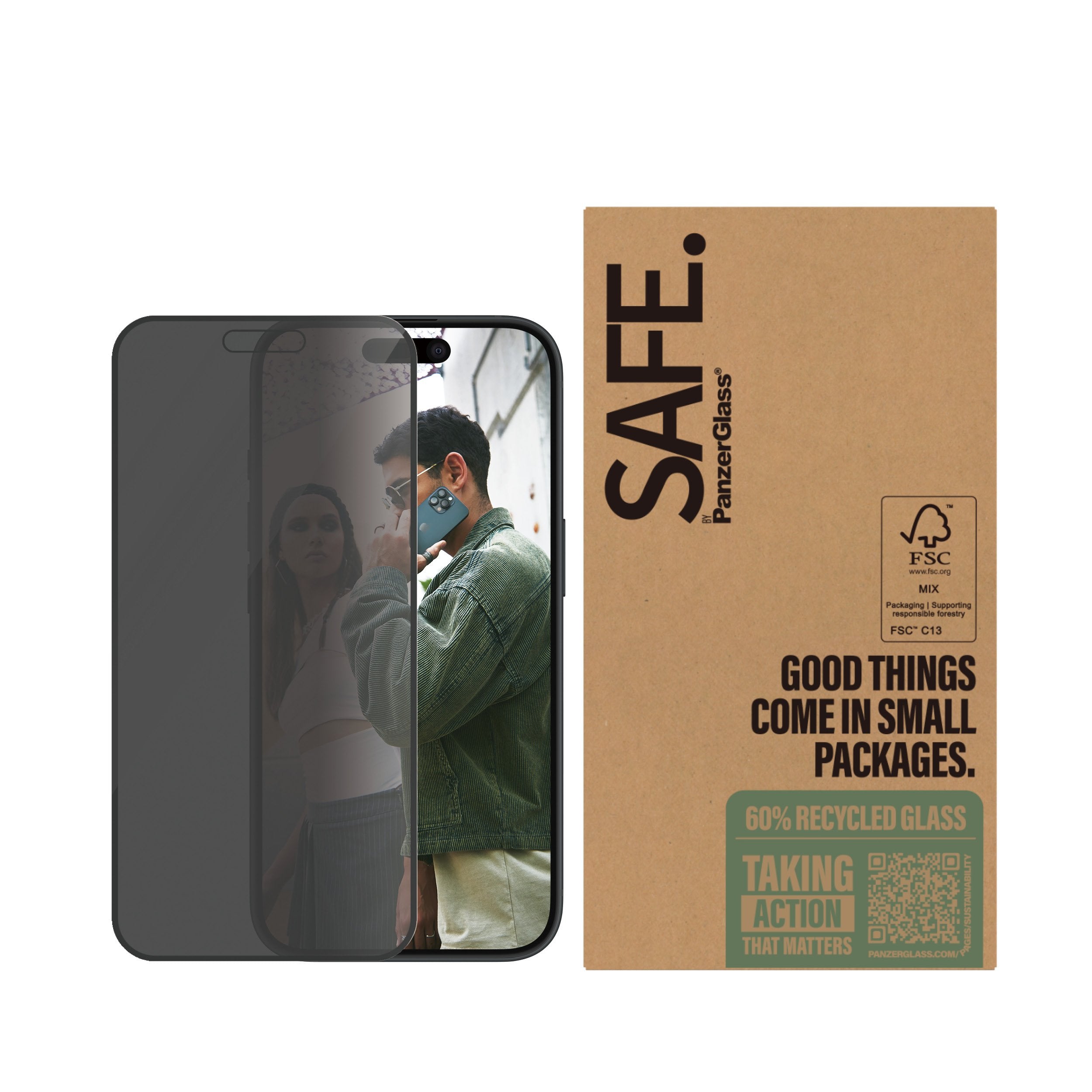 Panzerglass Safe. By Panzerglass - Protector De Pantalla Para Handy - Ultraancho Passform - Cristal - Con Filtro De Privacidad - Rahmenfarbe Negro (Paquete Con 50)