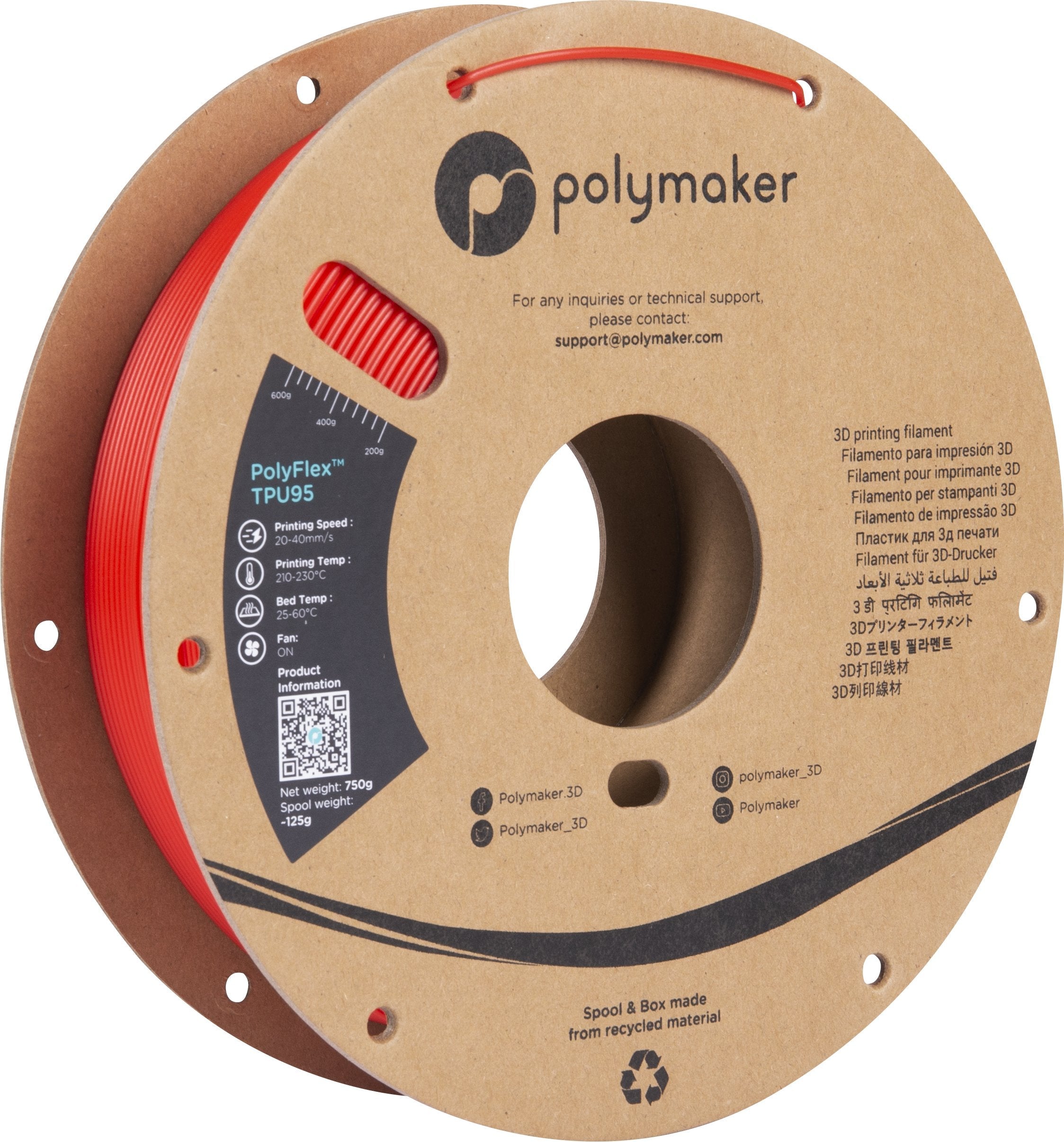 Tpu-95a 1,75mm Rojo 0,75kg