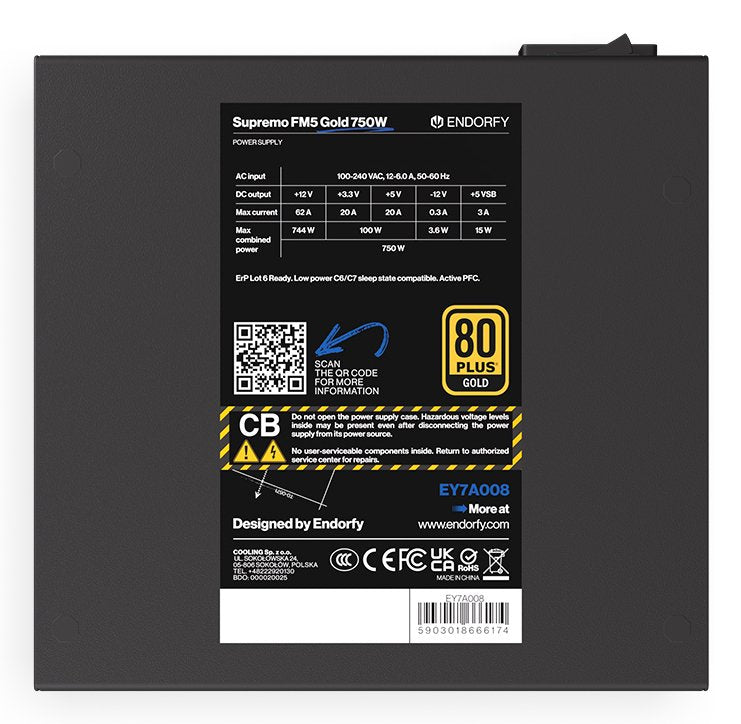 EAN 5903018666174 - ENDORFY Supremo FM5 Gold 750 W unidad de fuente de alimentación 18+10 pin ATX ATX Negro imagen 7