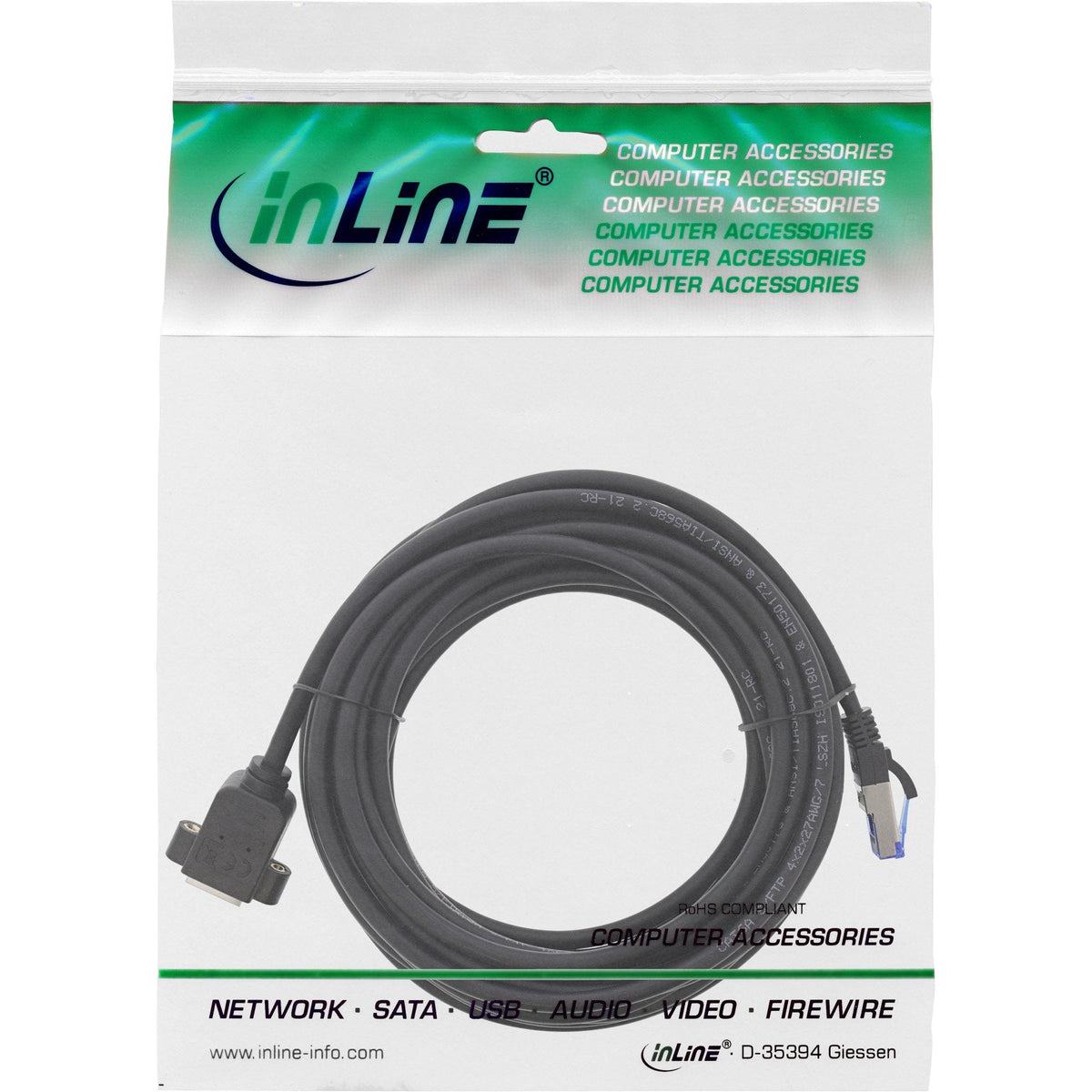 Extensión Incorporada De Cable De Red Inline, S/Ftp (Pimf), Cat.6a, Libre De Halógenos, Cobre, Negro, 10 M