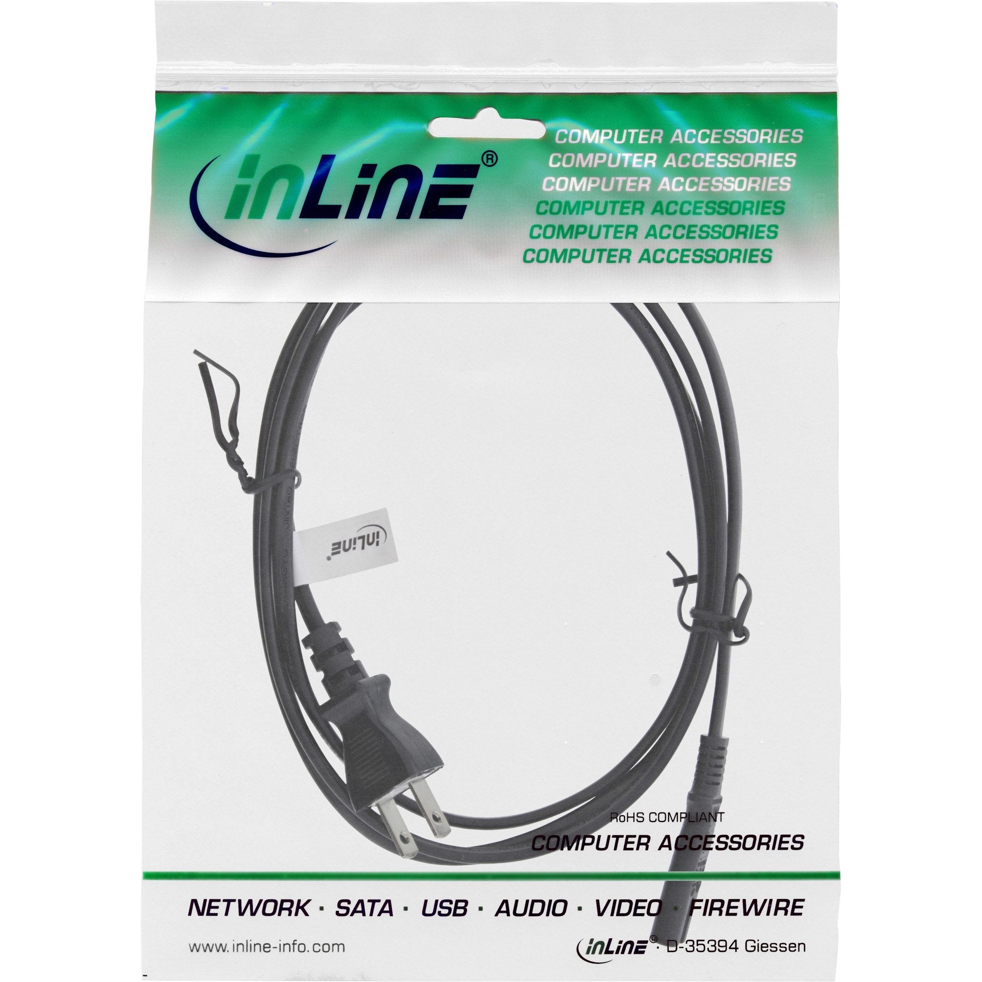 Cable De Alimentación Inline Japón A Euro8 Iec-C7, Negro, 1,8 M