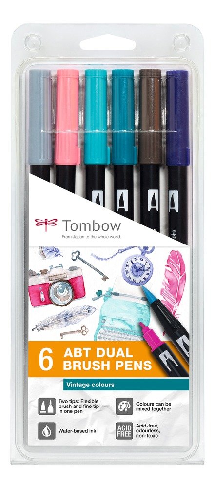 Tombow Abt Dual Brush Rotuladores Doble Punta Pincel Colores Vintage Estuche De 6