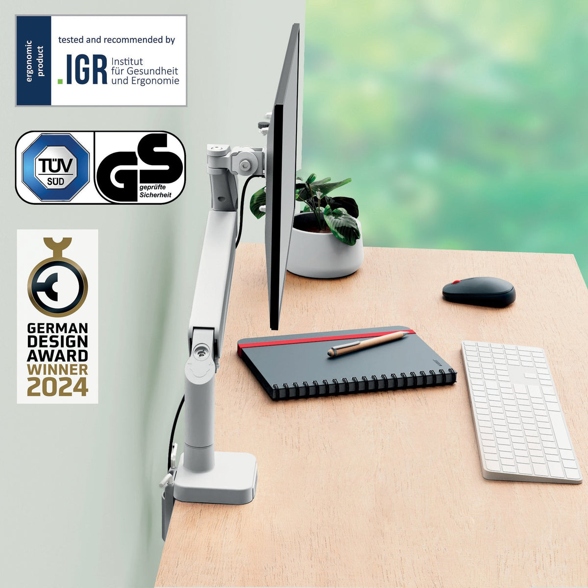 Leitz Ergo Single Monitor Arm Gris, 550x110x520