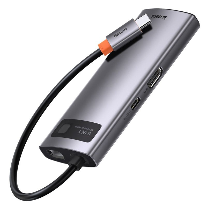 Hub 6w1 Baseus Metal Gleam Series, Usb-C Do 3x Usb 3.0 + Hdmi + Usb-C Pd + Ethernet Rj45