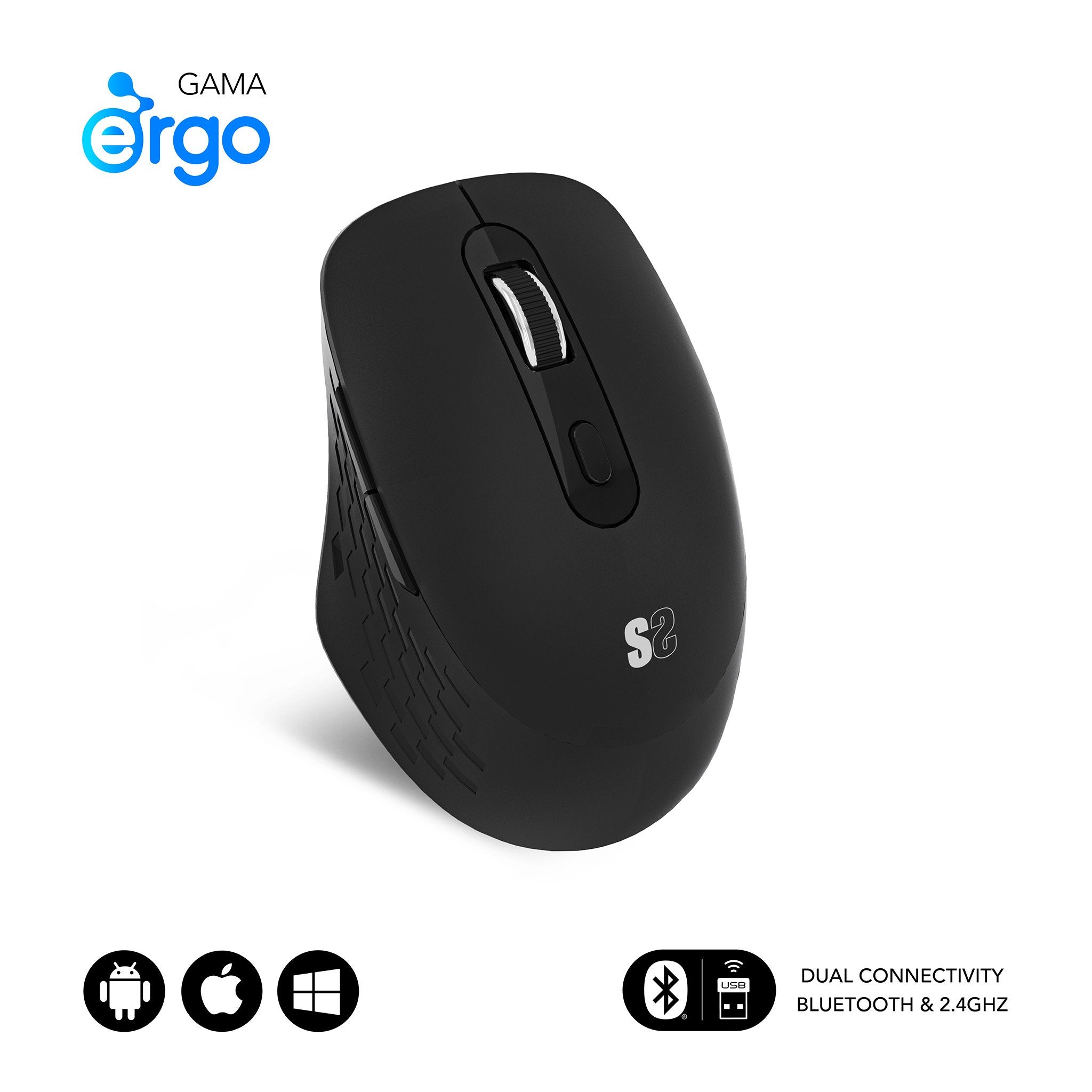 Raton  Subblim Curve Ergo Dual  Inalambrico Bluetooth, Usb 2.4ghz 1600dpi - 5 Botones - Uso Diestro - Negro