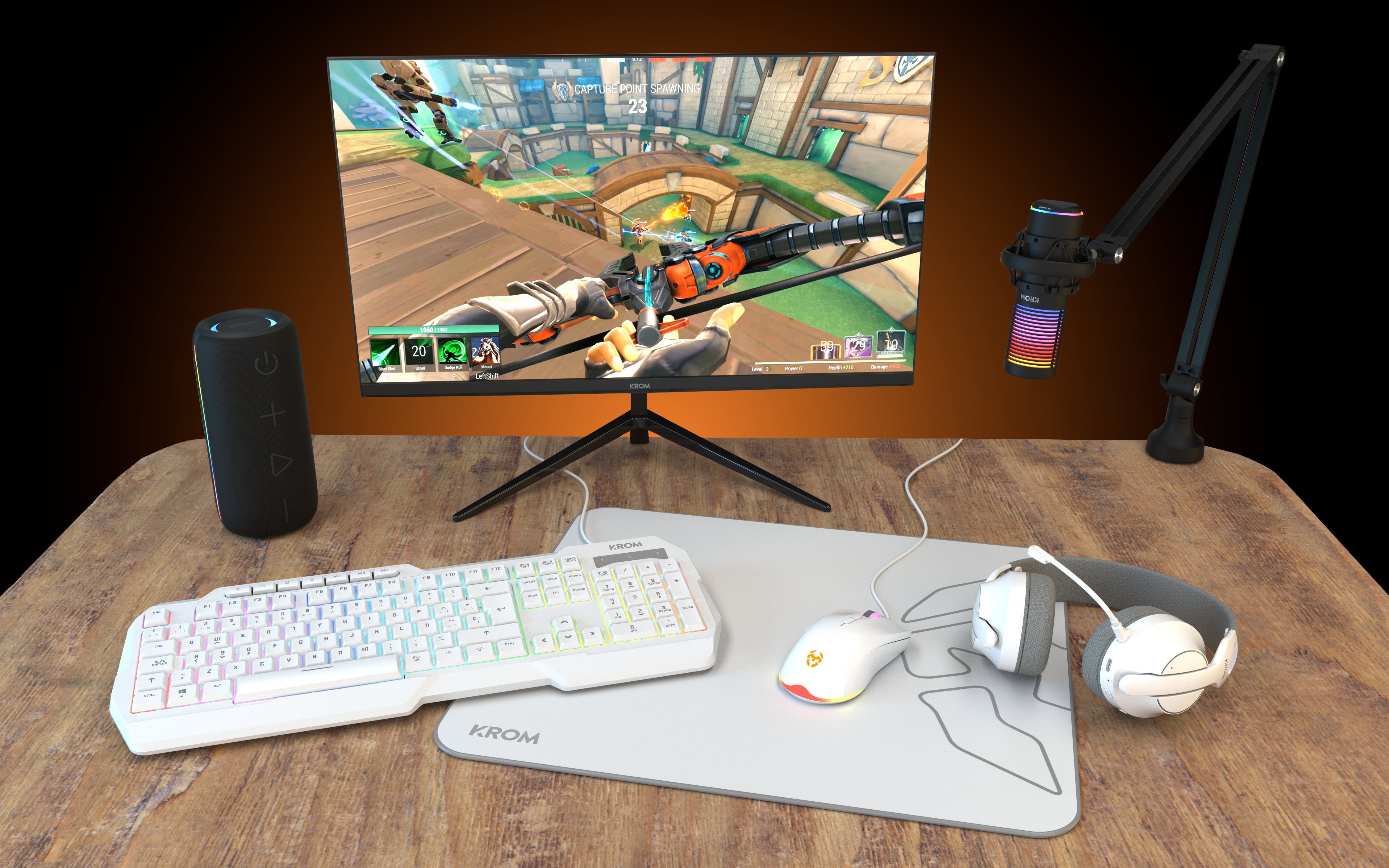 Auriculares Gaming Inalámbricos Con Micrófono Krom Phase Bluetooth Jack 3.5 Usb 2.0 Blancos