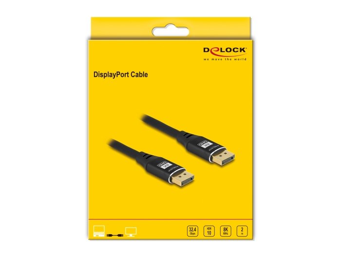 Delock 80621 Cable Displayport 8k 60 Hz 2 M Negro Metal