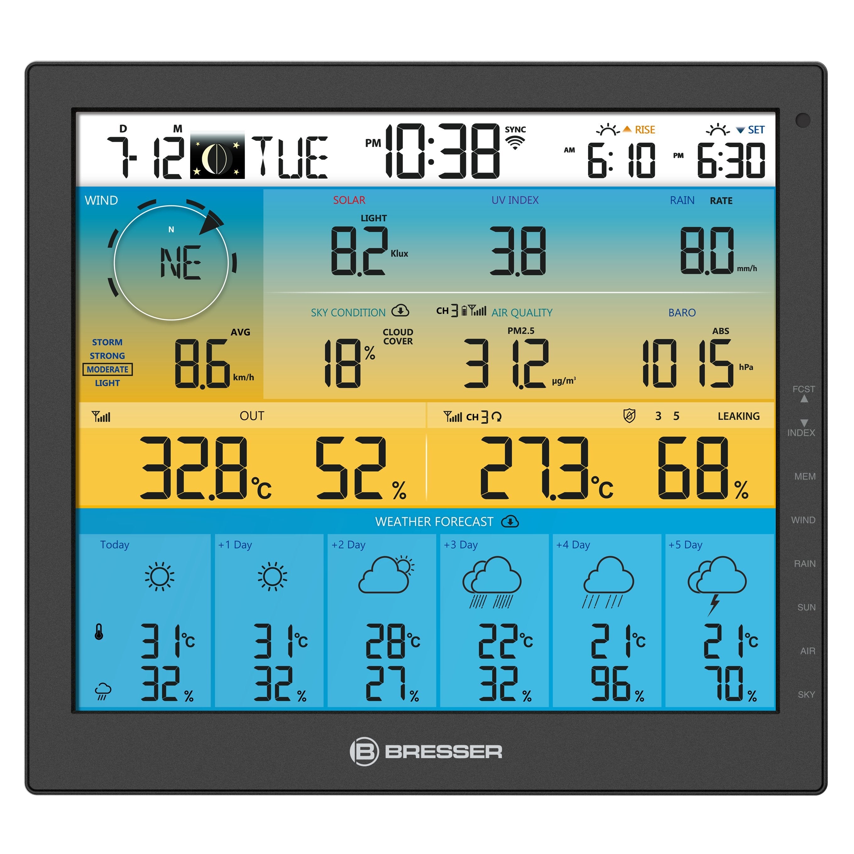 Bresser Optics 7003220 Estación Meteorológica Digital Negro Lcd Batería/Solar Wifi