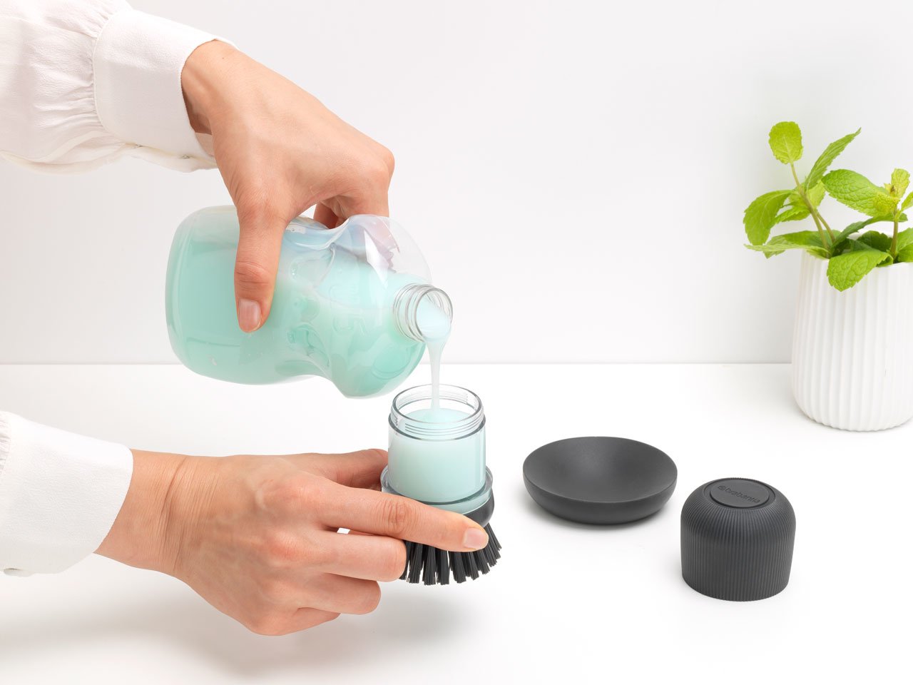 Brabantia Soap Dispensing Dish Brush  Dark Grey