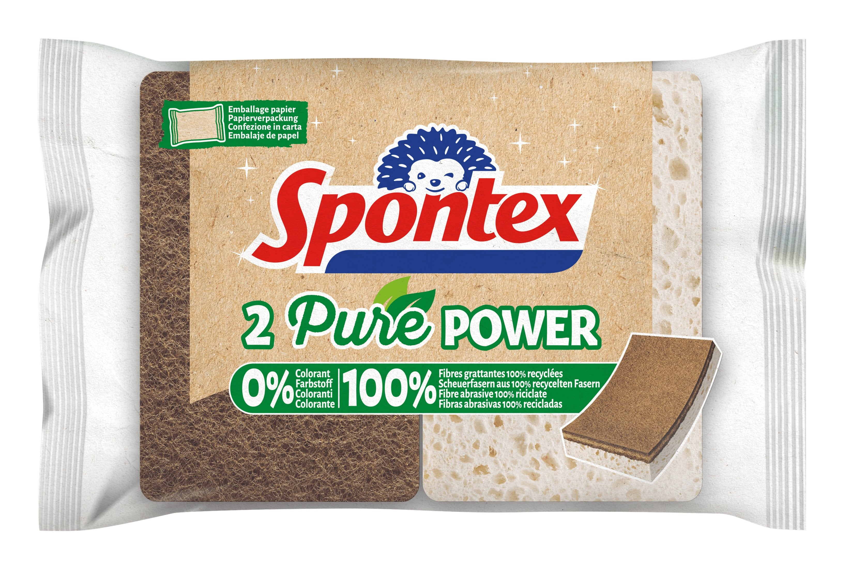 EAN 3384126003877 - Spontex 3384126003877 esponja Rectangular Vellón, Esponja Beige, Marrón 2 pieza(s) imagen 1