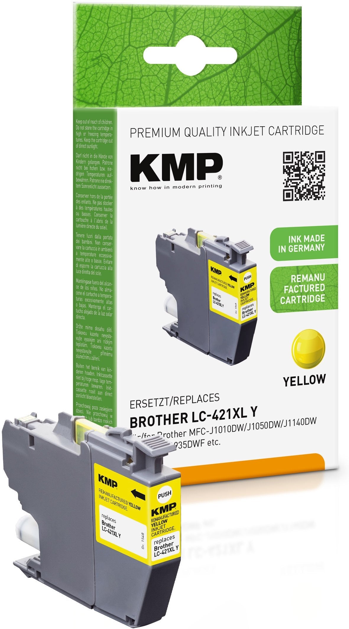 Tinta Kmp Brother Mfc-J1010dw Lc421xly Amarillo 500s. 7ml Remanufactured