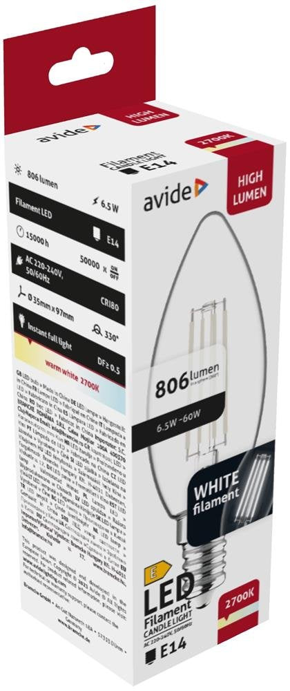 Avide Led Birne Blanco Filament Candle 6.5w E14 Ww 2700k