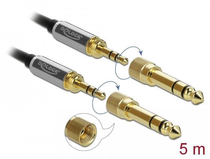 Delock Cable Estéreo De 3,5 Mm, 3 Pines Macho A Macho Con Adaptador De Tornillo De 5 M