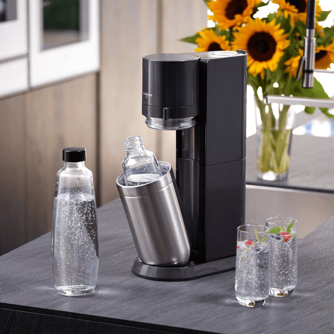 Sodastream Duo, Negro, Acero Inoxidable, 1 L, 60 L
