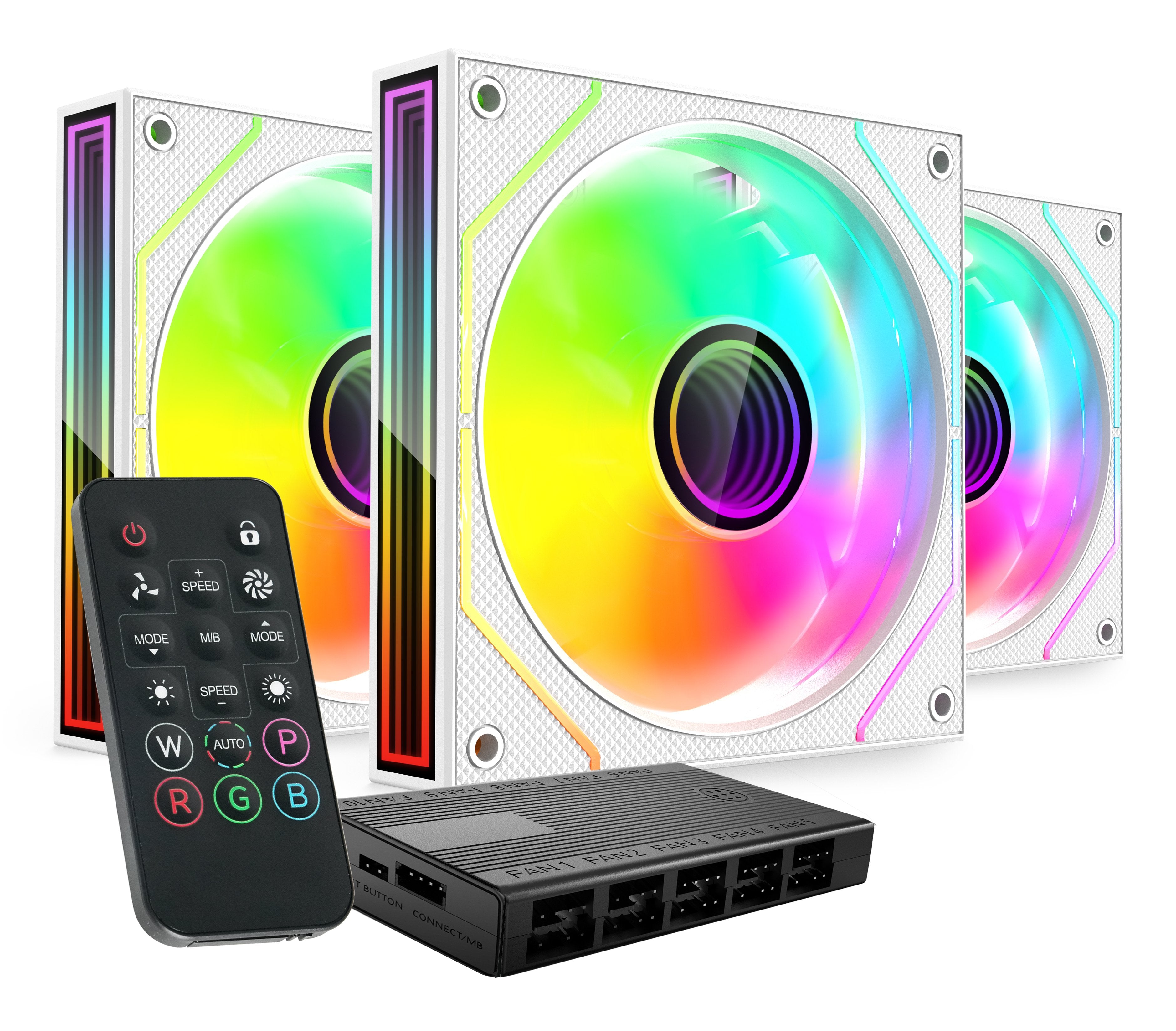 Kit 3 Ventiladores Auxiliar Mf-3d Pro Blanco Mars Gaming 3x Ventiladores 120mm / Argb / Control Remoto /  Hasta 1600 Rpm